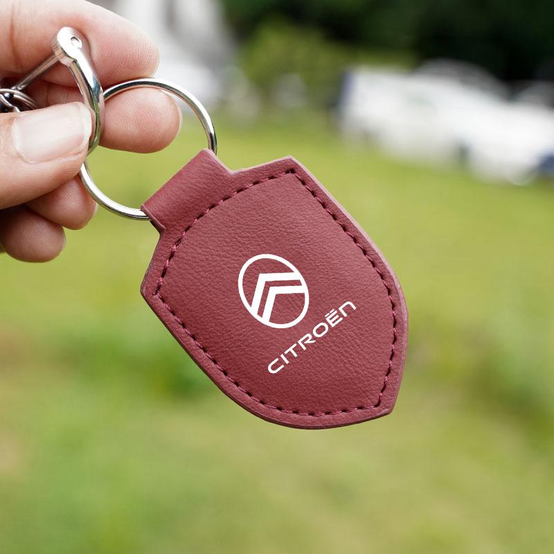 Car Leather Keychain Shield Styling Emblem Key Ring For Citroen C6 DS5 RD3 Cross Berlingo Xsara Grand Picasso Jumper Cactus Saxo