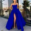 Lady Evening Dress Bandeau Off Shoulder Backless Sleeveless High Split A-line Big Swing Pleated Back Zipper Closure Performance Wedding Maxi Dress