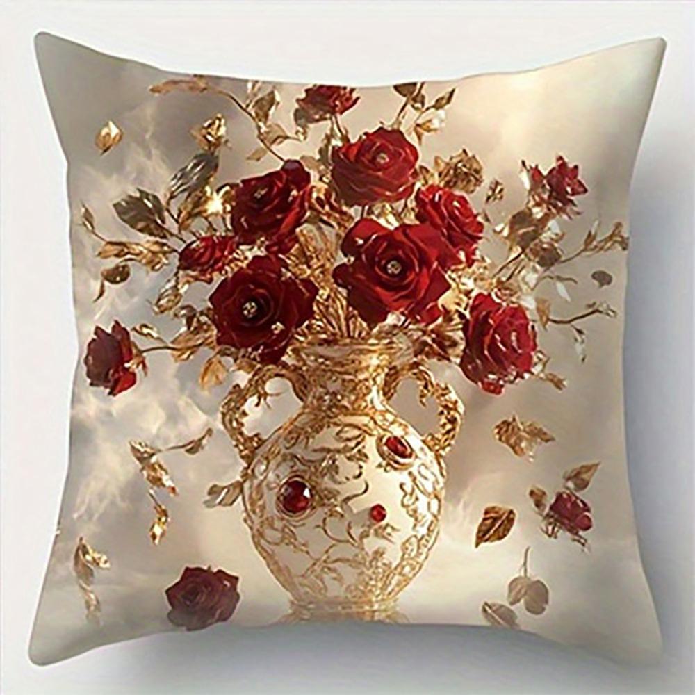 Красные розы на наволочке для подушки в виде бокала для винаПодходит для дивана, автомобиля, спальни, декоративная наволочка для подушки