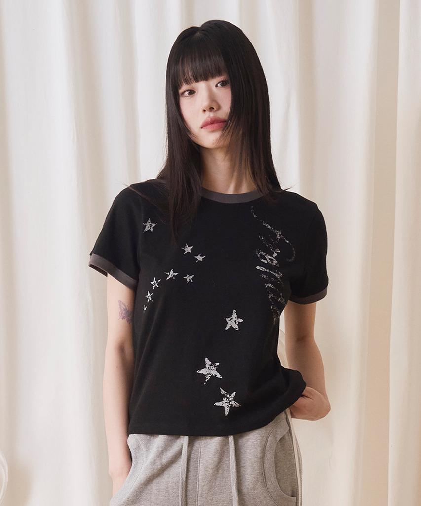 PRENDA Crack Star Logo Crewneck Tee Black