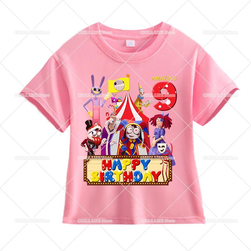 The Amazing Digital Circus Birthday T Shirt Cute Pomni Girl Number Tee Shirt Cartoon Animation Summer Children Short Sleeve Tops