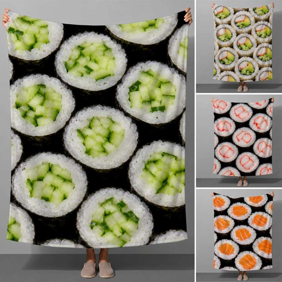 Sushi Roll Party Japanese Food Fun Art Aesthetic Throw Soft Flannel Throw Blanket for Couch Bed Sofa Warm Cozy All Season