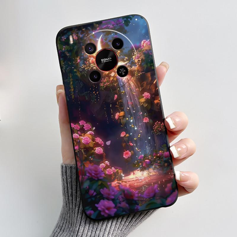 Phone Case For ZTE Blade V70 Max/Nubia V70 Max Soft Silicone Black Case Bright Pattern Pink Sand Beach,Garden Shockproof Shell
