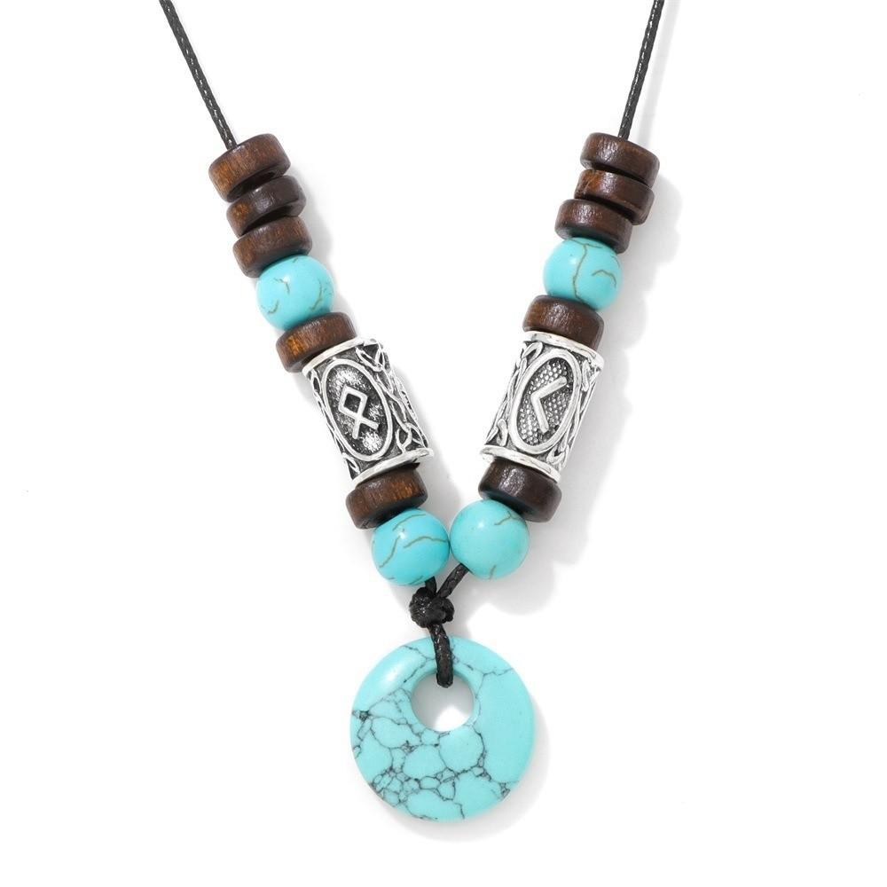 Bead Run Wood Bead Viking Bead Safety Buckle Retro Style Rune Bead Rune Bead Ethnic Style Sweater Chain Retro Fashion