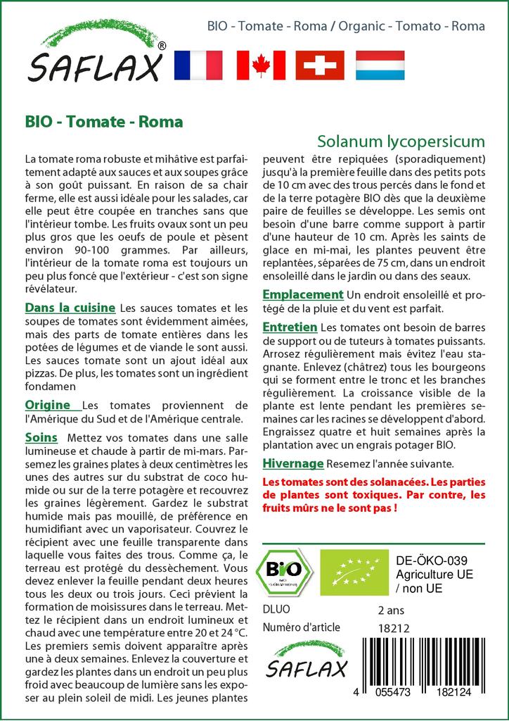 SAFLAX Garden in the Bag - Органический - Помидор - Рома - 15 семян - С субстратом в подходящем пакете - Solanum lycopersicum