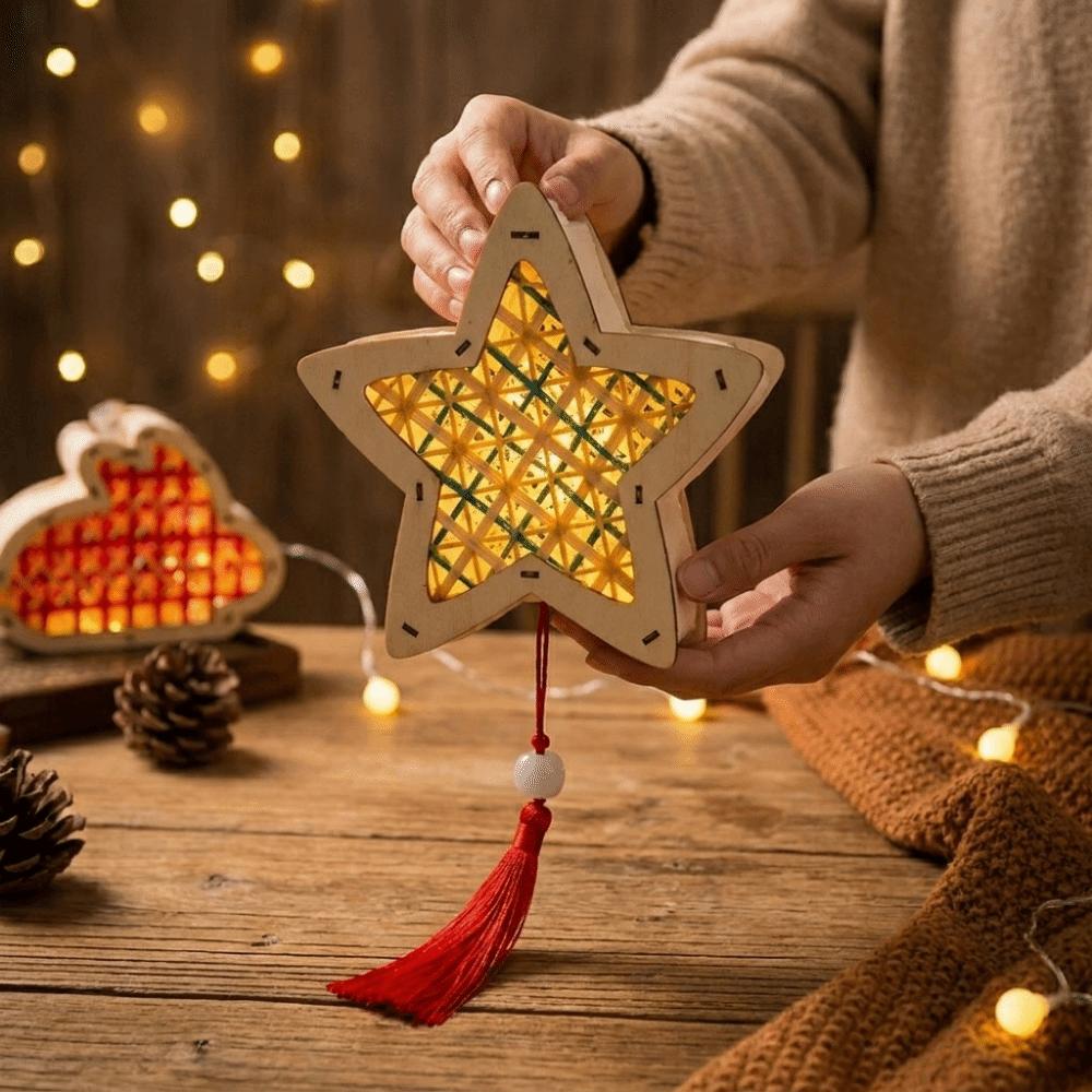 Chinese Style Mid-Autumn Festival Lantern Handheld with Led Light Bamboo Woven Lantern DIY Material Kit Portable Moon Lantern