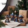 Colorful Resin Crafts 4Pcs Christmas Highland Cow Figurine, Winter Blue Yak Statues with Snowflakes Xmas Comfortable Hand Feel Decor Hats, Farmhouse