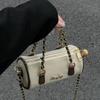 Handbag for Women's High-end Retro Niche Diamond Chain Cylinder Bag Beige Brown Color-block Crossbody Bag