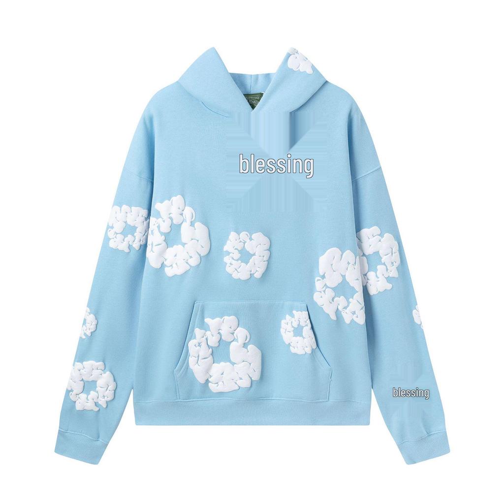 Унисекс Хлопковый Комплект: Худи и Штаны с Цветочным Принтом 'Пузырьки' на Осень/Зиму 2025 - Европейский и Американский Стиль