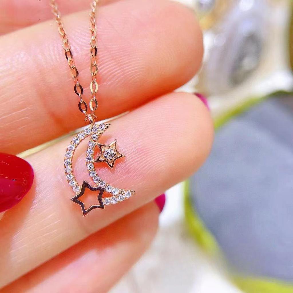 Ожерелье «Звезда и Луна» для женщин, модная индивидуальность, простая легкая роскошная бриллиантовая ключичная цепочка, универсальная подвеска в виде ниши