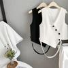 Fashionable Irregular Black Short Suit Vest for Women Summer Casual Outfit
