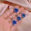Water Drop Sea Blue Zircon Ring Crystal Jewelry Set Sapphire Necklace Earring Set