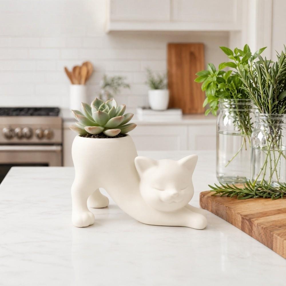 Standing Cat-Shaped Kitten Planter 3D Printed Flowerpot Cute Desktop Decoration Gardening Gift
