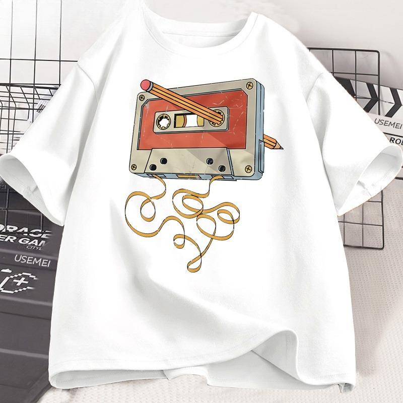 Summer Harajuku Cassette Tape Pencil T Shirt Music Retro Tshirt Loose Short Sleeve Casual Tee Shirt Harajuku Clothing Gift