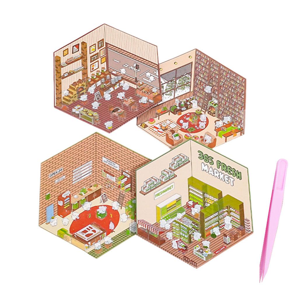 4 шт. DIY миниатюрная сцена 3D наклейка милая мультяшная сцена стереоскопические корейские наклейки стиль для X9G5