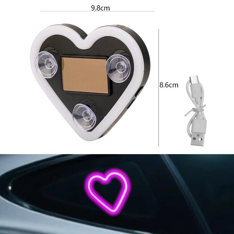 Car Solar-Powered Heart-Shaped Neon Light with Suction Cup Mounting Glowing Heart-Shaped Neon Light Auto Lighting Accessories
