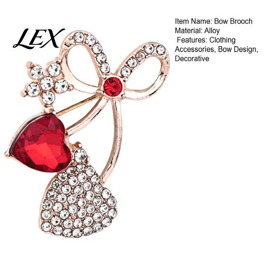 Rhinestone Bow Brooch Bling Pin, Love Heart Bowknot Lapel Women Jewelry Accessory for Dresses Coats Sweaters Pin