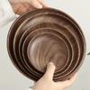Solid Wood Tea Tray Japanese Walnut Dry Bubble Plate Round Type Plate Meal Wooden Tableware Household Snacks Dry Fruit Plate