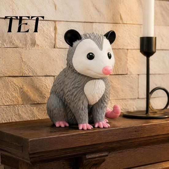 Whimsical Animal Figures for Porch 3D Printed Opossum Figurine, Cute Sitting Statue, Indoor Outdoor Possum Figurines Home Decor Desktop Decor, Novelty