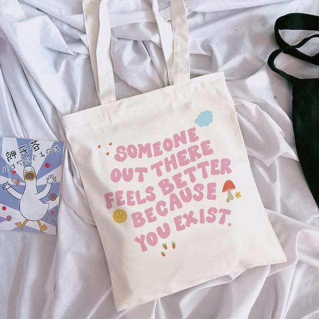 Женская сумка для покупок на одно плечо с принтом букв Kawaii Bag Harajuku Холщовая сумка для покупок для девочек Белая большая вместительная сумка