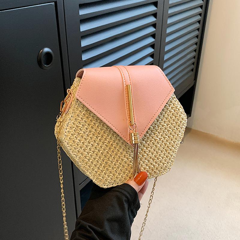 Сумка женская мода 2019 PU кожа + солома, цвета в ассортименте