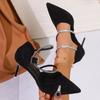 2025 Outdoor Women's High Heels Pointed Toe Crystal Buckle Strap Thin Heels Pumps for Versatile Dress & Party Sandals