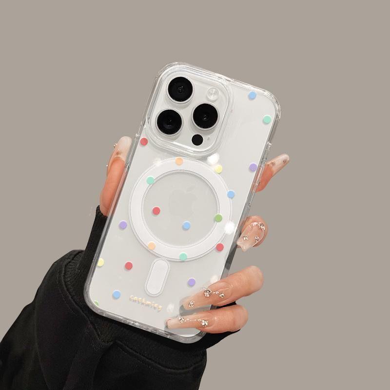 Магнитный чехол для iPhone 15 Pro Max - Мультяшный дизайн с 16 разноцветными точками