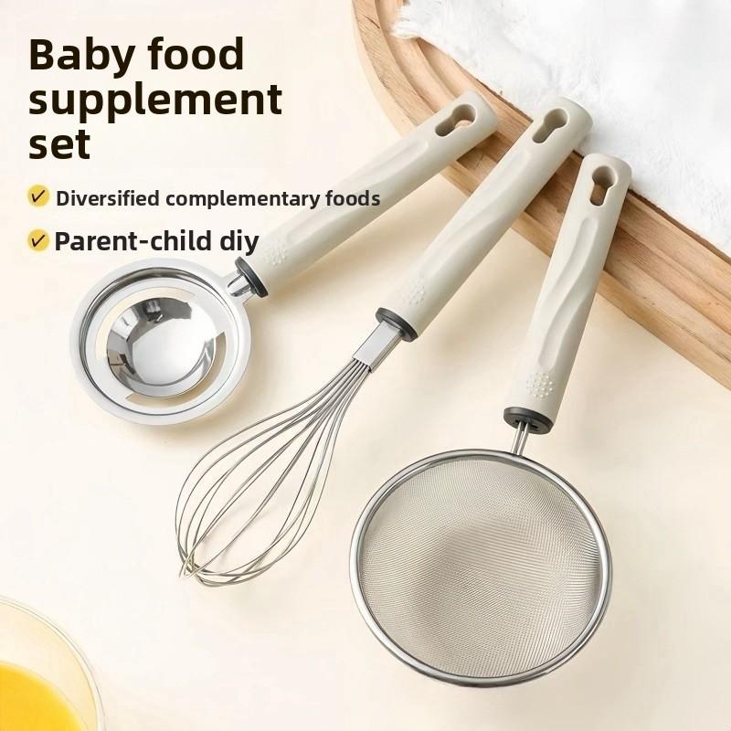 New baby food preparation tool: baby-specific egg beater, three-piece set with strainer, egg white separator