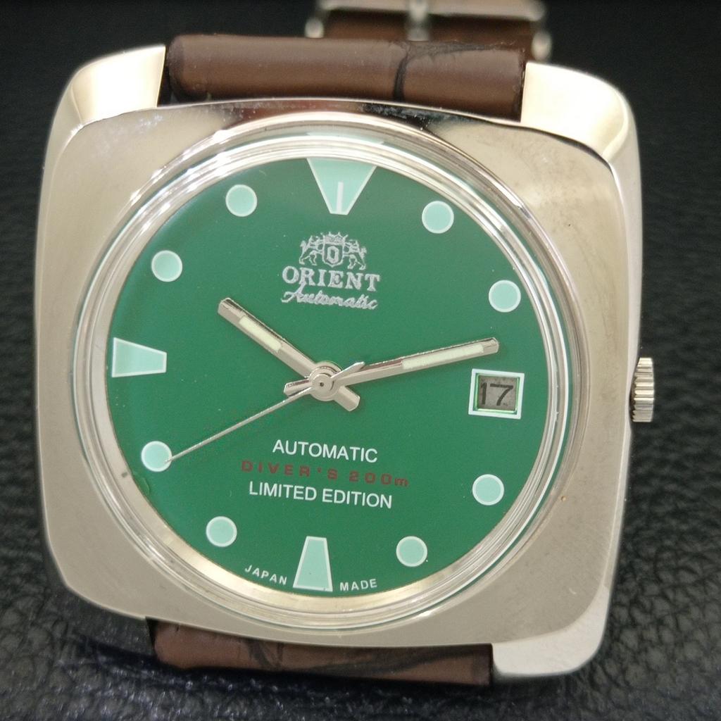 USED JAPAN VINTAGE ORIENT AUTOMATIC 46941 MENS GREEN COLOR DIAL WATCH A702213-5 R123-a702213