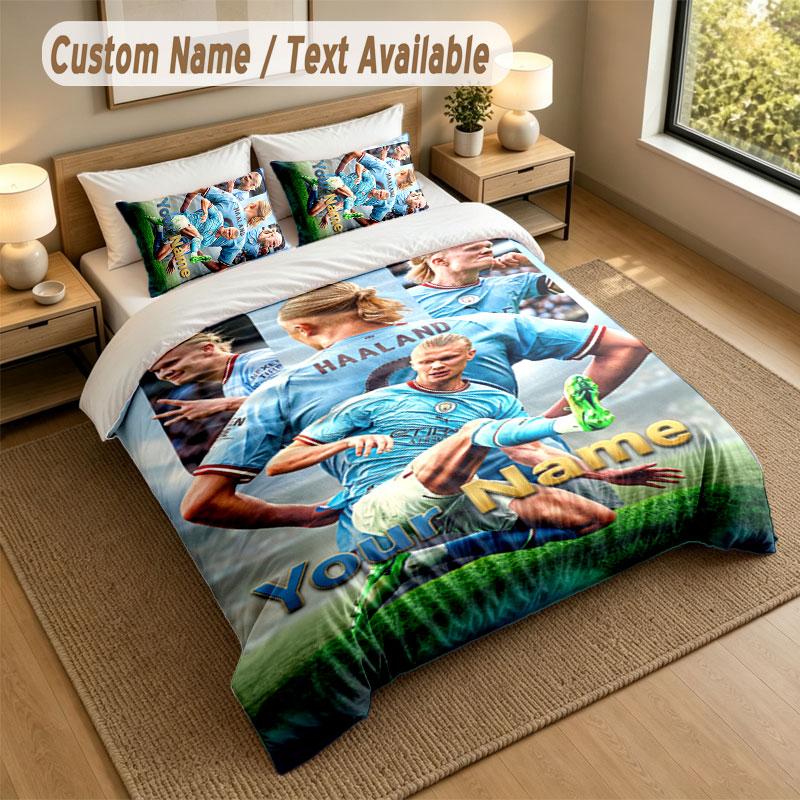 Bedding Set 1 Duvet Cover 2 Pillowcases Erling Haaland Print Soft Bed Linen Bedroom Decor