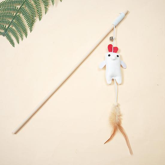 Интерактивная удочка-дразнилка для кошек, перьевая, плюшевое животное, палочка-дразнилка с колокольчиком, игровая игрушка для котят для игры и тренировок в помещении