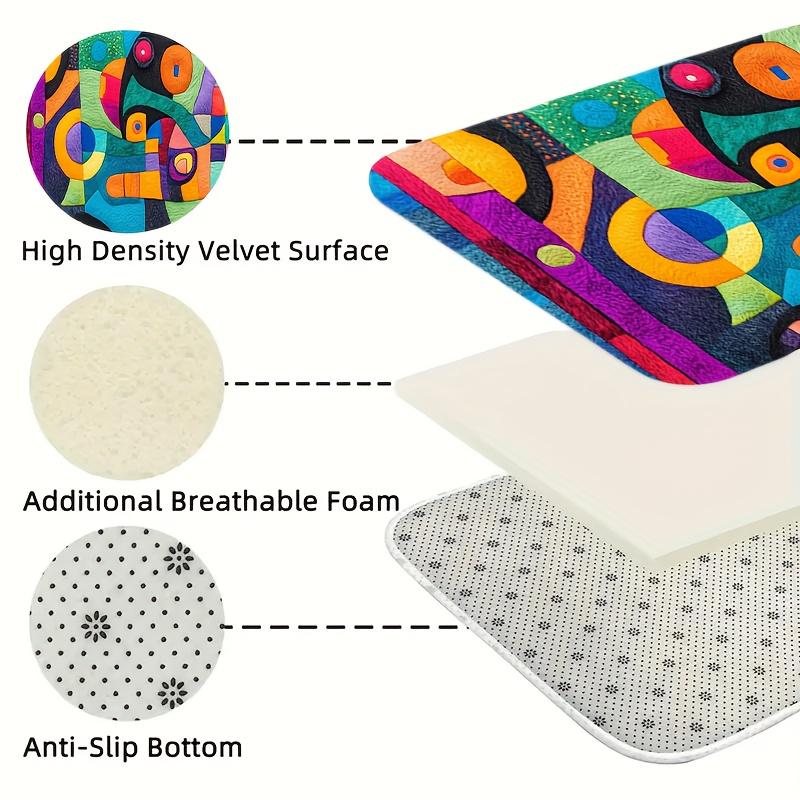 3pcs Abstract Geometric Bathroom Rug Set Non-Slip U-Shaped Mat and Toilet Lid Cover Colorful Pattern Washable Indoor Floor Mats