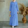 Женское повседневное платье с круглым вырезом, однотонное, свободного кроя, с длинным рукавом, мусульманское