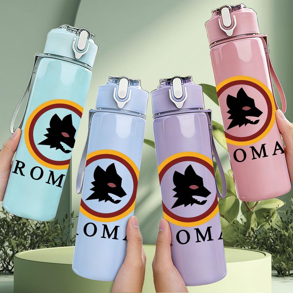 1PC Roma circular wolf head crest print 750ml colorful plastic sports water bottle leakproof pop up lid with straw for outdoor work home use