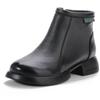 Top Layer Cowhide New Middle Heel Thick Sole Short Ankle Boots,Thick Heel Genuine Leather Boots Winter Mother Shoes Gift