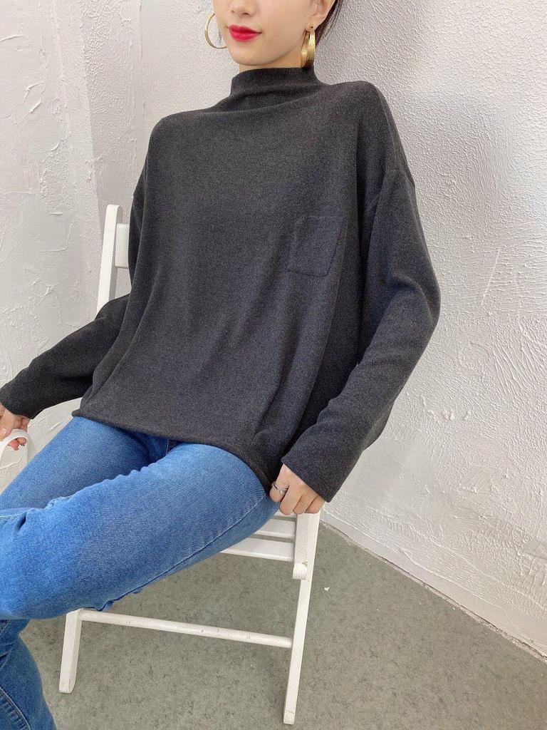 Plush Velvet Korean Loose Half Turtleneck Pullover with Pocket for Autumn and Winter