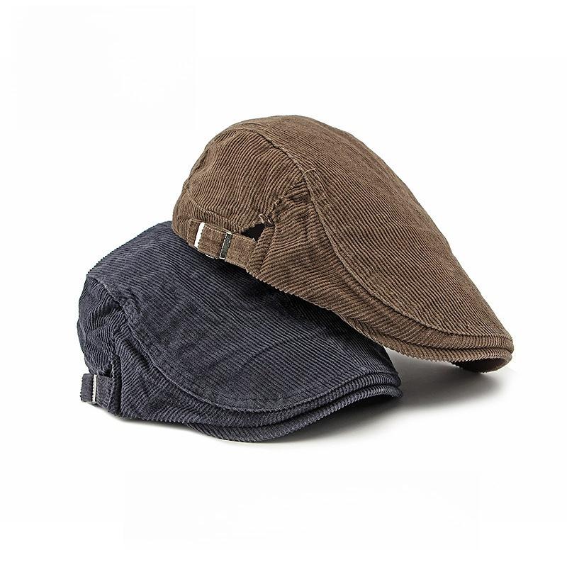 Unisex Reversible Corduroy Flat Cap Autumn Winter Warm Ivy Cap Dual Wear Retro British Beret Cabbie Hat Duckbill Cap