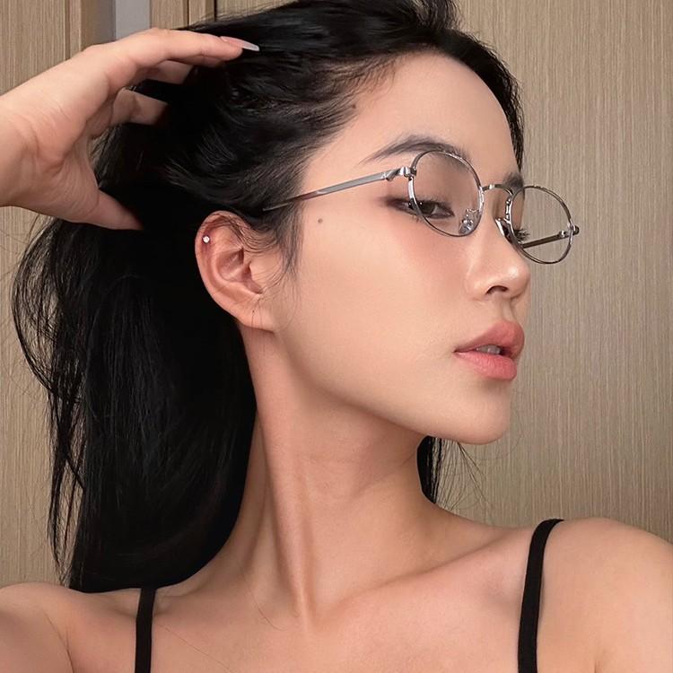 Retro Silver Oval Metal Small Frame Glasses Female Tide Pure Desire Myopia Can Be Equipped With High Degree Anti-Blue Flat Glasses Male