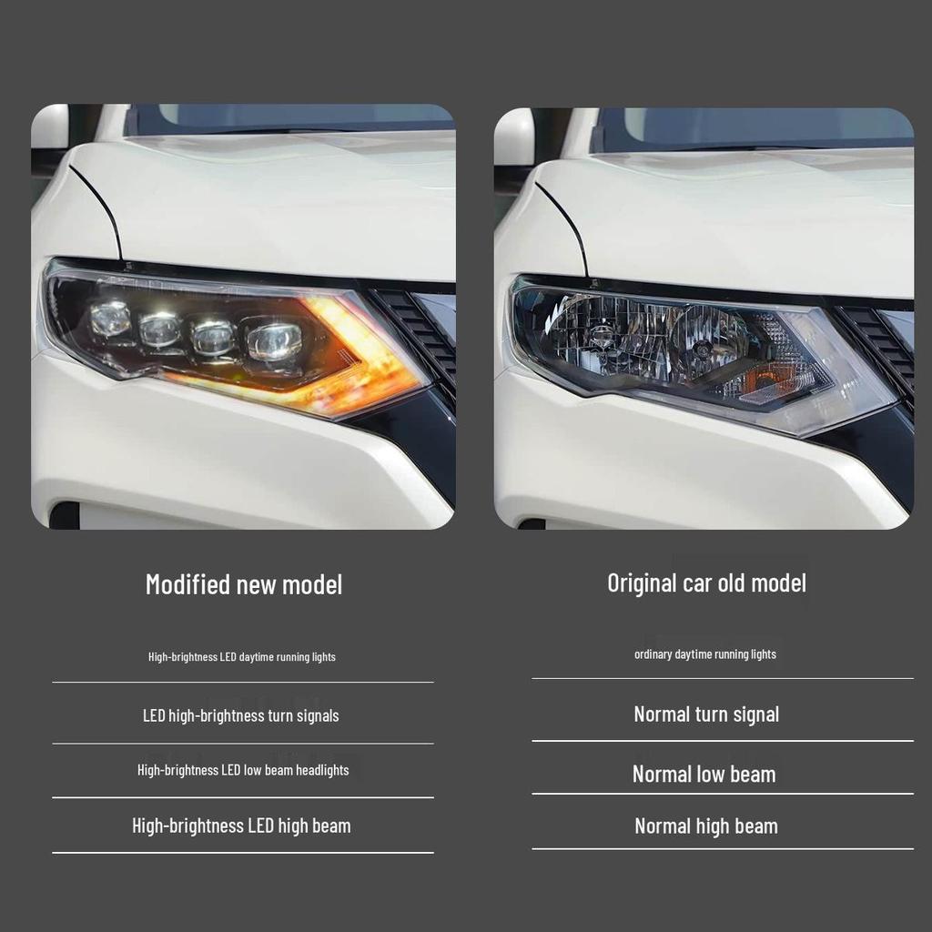 Светодиодная хрустальная сборка фары-проектора для Nissan X-Trail 17-22: Дневные ходовые огни и динамические указатели поворота