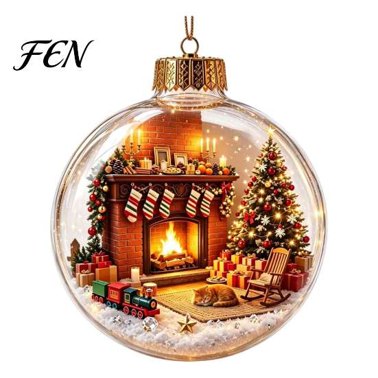 Holiday Hanging Decorations Glowing Christmas Story Ornament, Light-Up 3D Ball with Warm LED, Mini Wall Decor Scene Clear Decoration for Tree,