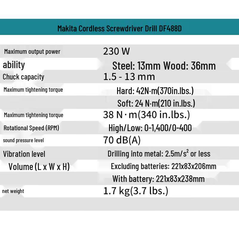 Makita DF488D 18V Cordless Driver Drill CN plug (adapter included)