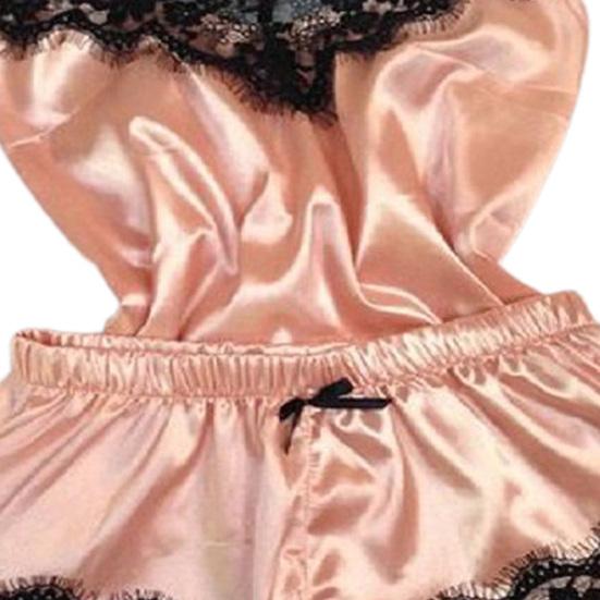 Spaghetti Strap Lace Stitching Vest Shorts Set Imitation Satin V-Neck Sleeveless Pajama Set for Wedding Night