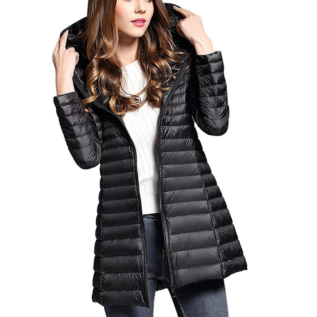 Женское стеганое пальто с капюшоном и длинным рукавом, зимняя теплая куртка средней длины на молнии и верхняя одежда