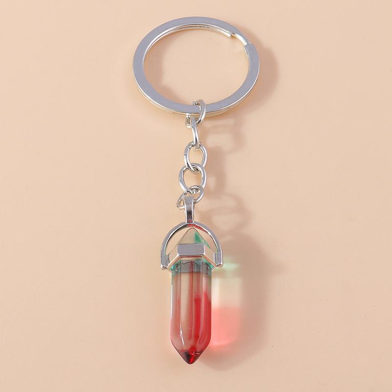 Ethnic Natural Hexagonal Colum Gemstone Sun Keychain Quartz Keyring Pendants for Car Key Handbag Decor Charm Jewelry Accessories