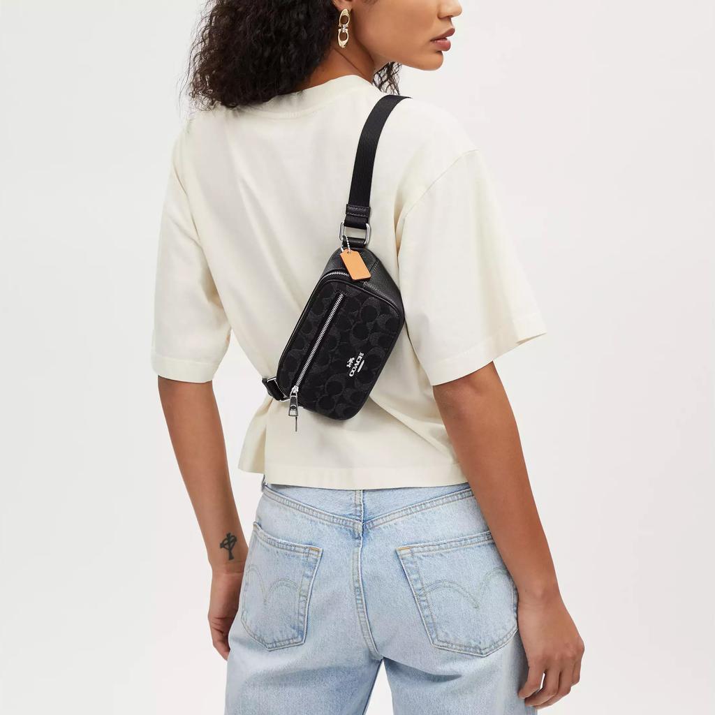 Coach 21 Letter Logo Zipper Closure Iconic Denim Shoulder Crossbody Waist Bag Small Unisex bags Black CQ186-SVBK
