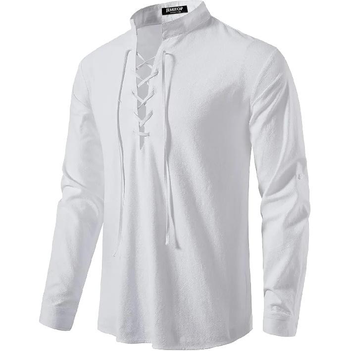 JEMITOP Men's Pure Cotton Retro Lace Up Shirts for Renaissance Pirate Medieval Viking