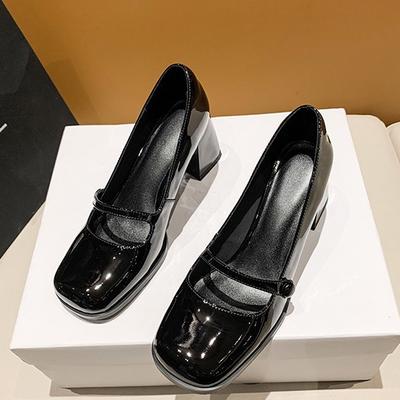 Французские ретро толстые каблуки маленькие кожаные туфли модное платье квадратная голова Мэри Джейн высокие каблуки одинарные туфли женские