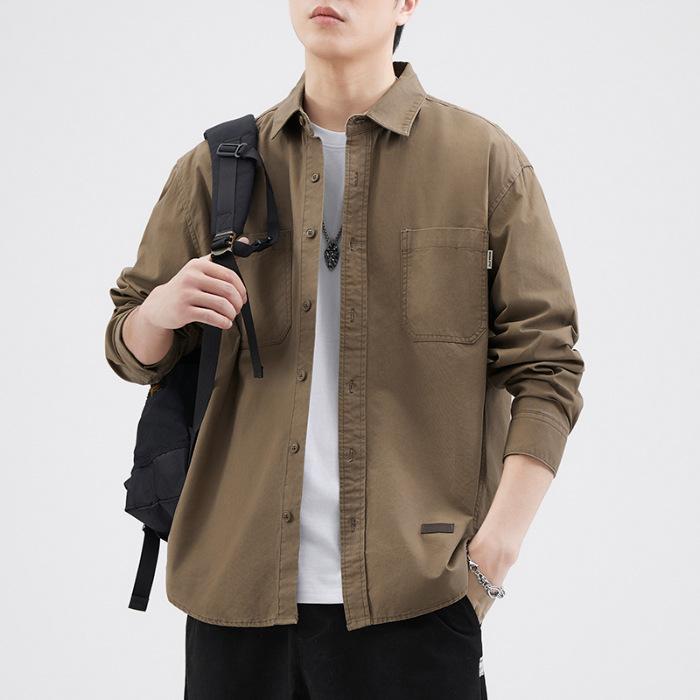 Japanese Retro Tooling Shirt Men'S Khaki Versatile Loose Large Size Casual Shirt Jacket Top Tide