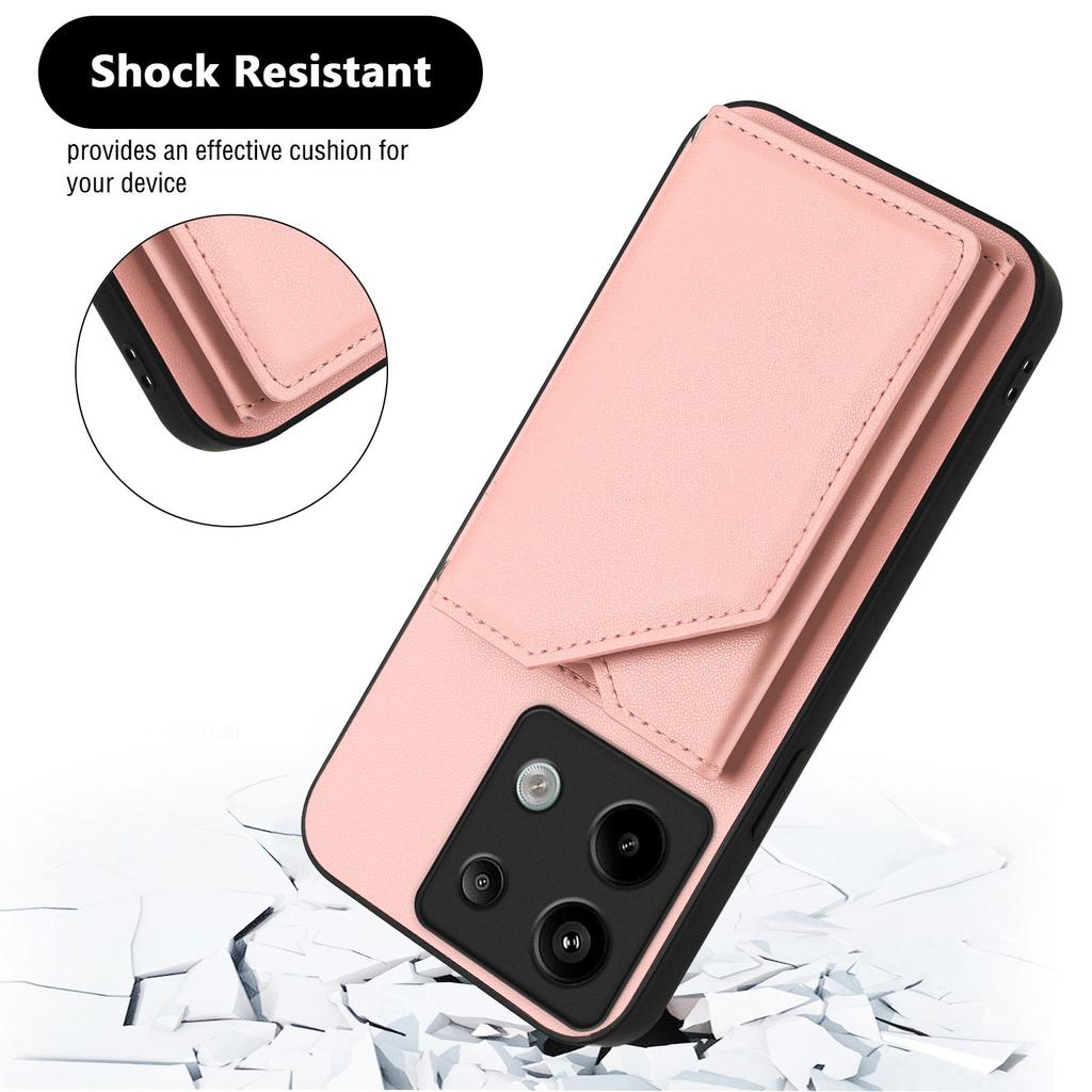 For Xiaomi Poco X6 5G/Xiaomi Redmi Note 13 Pro 5G Case Card Holder Kickstand Skin-Touch Phone Cover with Wrist Strap