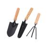 3-Piece Set Black Iron Gardening Tools Set With Wood Handle - Hand Trowel, Transplanter, Hand Rake Cultivator